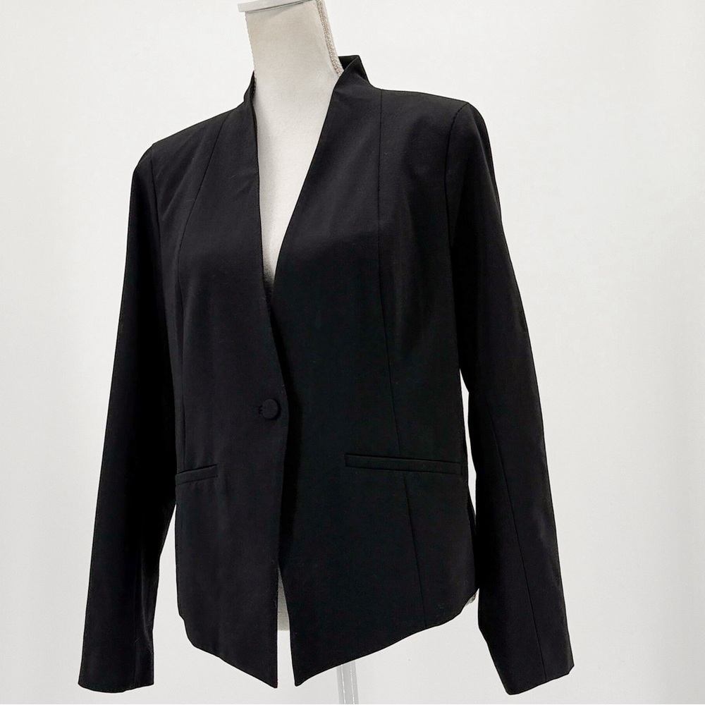 Eileen Fisher Blazer Wool Blend Silk Lined Black Women’s 12 Interview Outfit